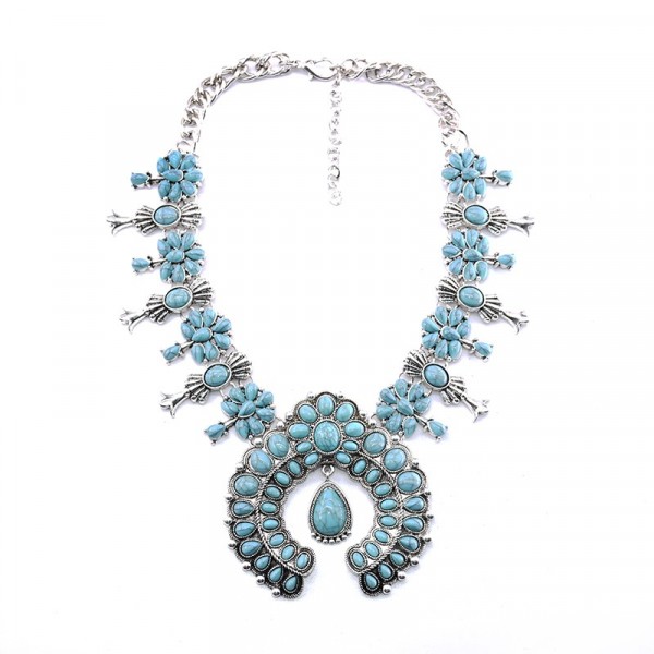 Aiyana Turquoise Stone Silver Toned Statement Necklace